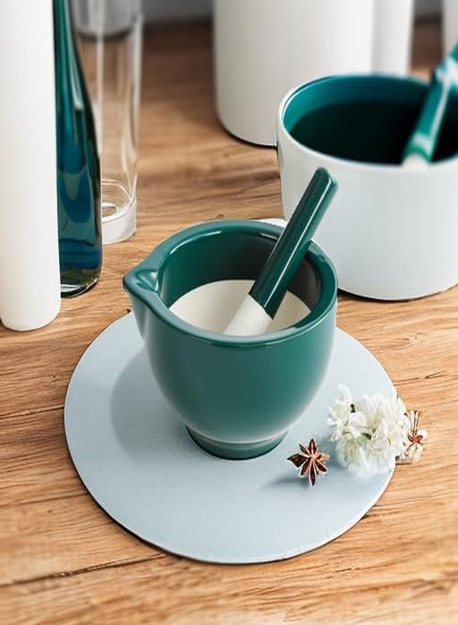 RchNow Porcelain Mortar and Pestle Spice Garlic Herb Grinder, Mixing Grinding Bowl Crusher Set, Restaurant Kitchen Tools-Green - Image 5