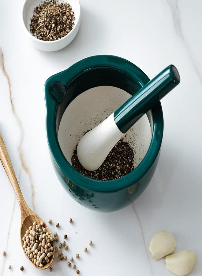 RchNow Porcelain Mortar and Pestle Spice Garlic Herb Grinder, Mixing Grinding Bowl Crusher Set, Restaurant Kitchen Tools-Green - Image 3