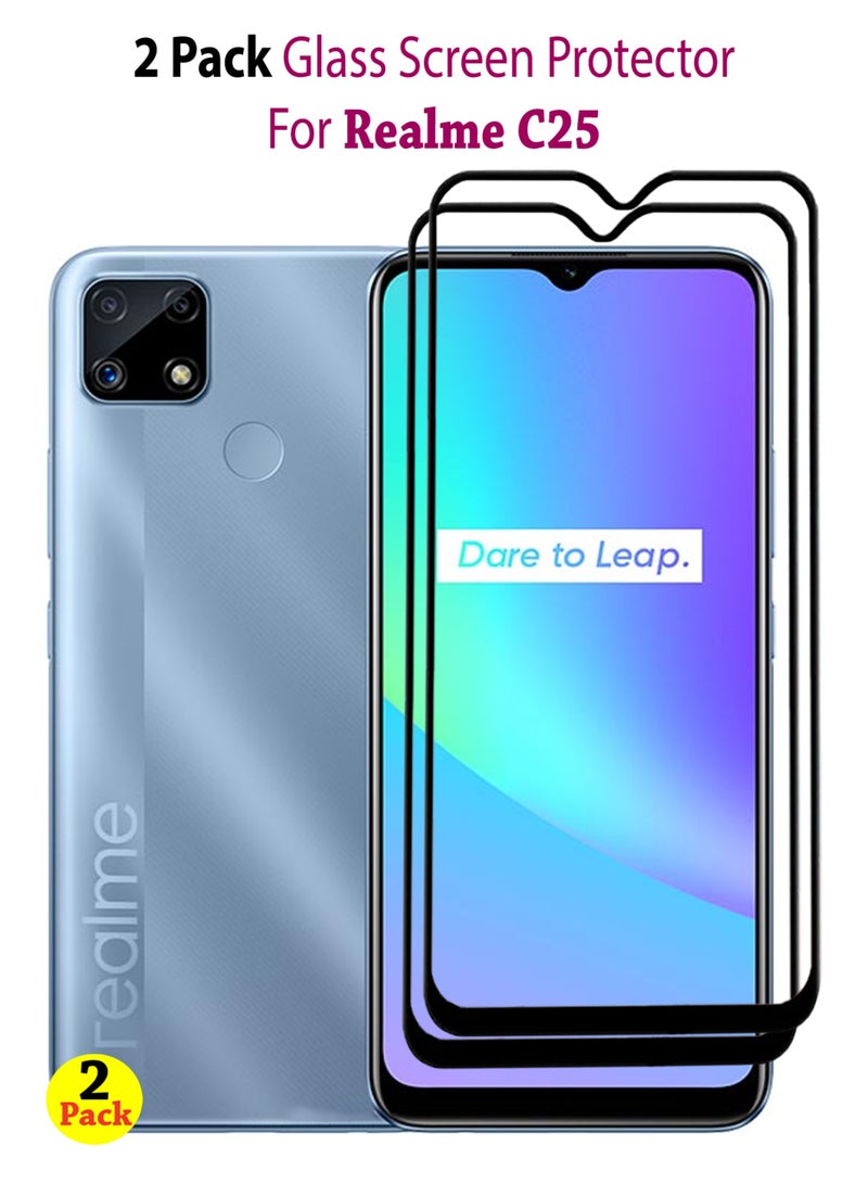 قطعتان من واقي الشاشة الزجاجي المقوى لهاتف Realme C25 - أسود - Image 1