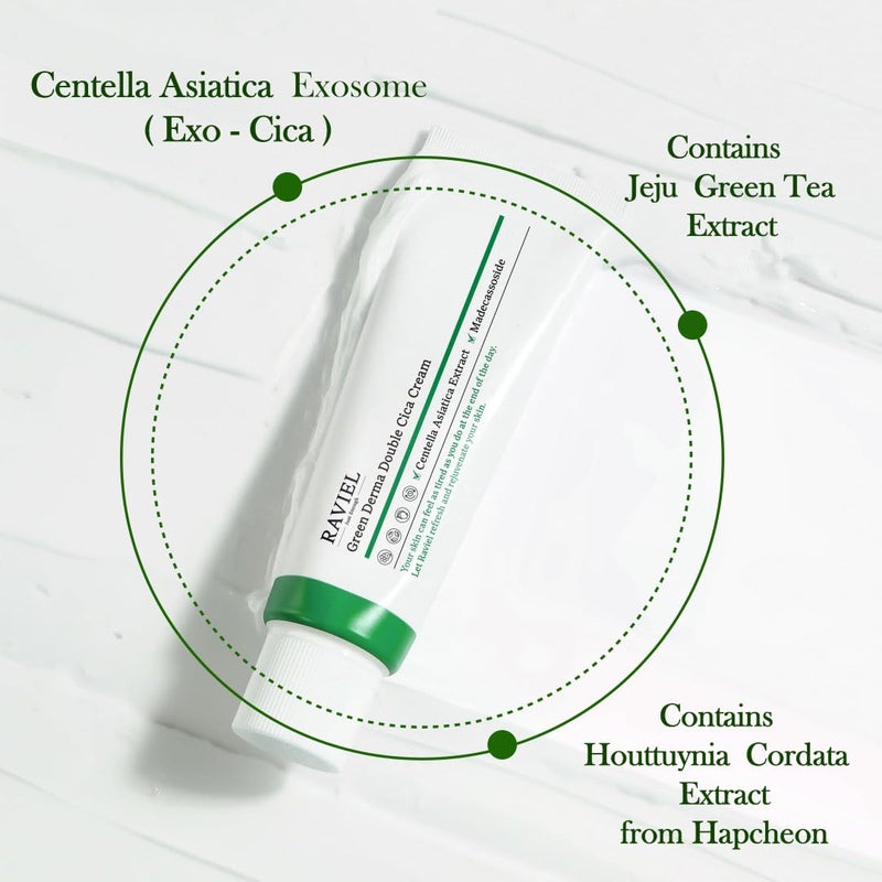 RAVIEL Green Derma Double Cica Cream | Redness relief for face | Calming & Soothing Skin barrier moisturizer for Sensitive Skin | Korean skin care (1.69 fl oz, Pack of 2) - Image 5