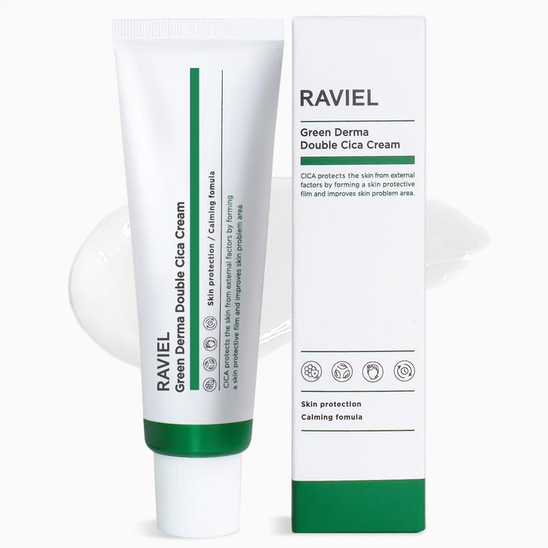 RAVIEL Green Derma Double Cica Cream | Redness relief for face | Calming & Soothing Skin barrier moisturizer for Sensitive Skin | Korean skin care (1.69 fl oz, Pack of 2) - Image 1