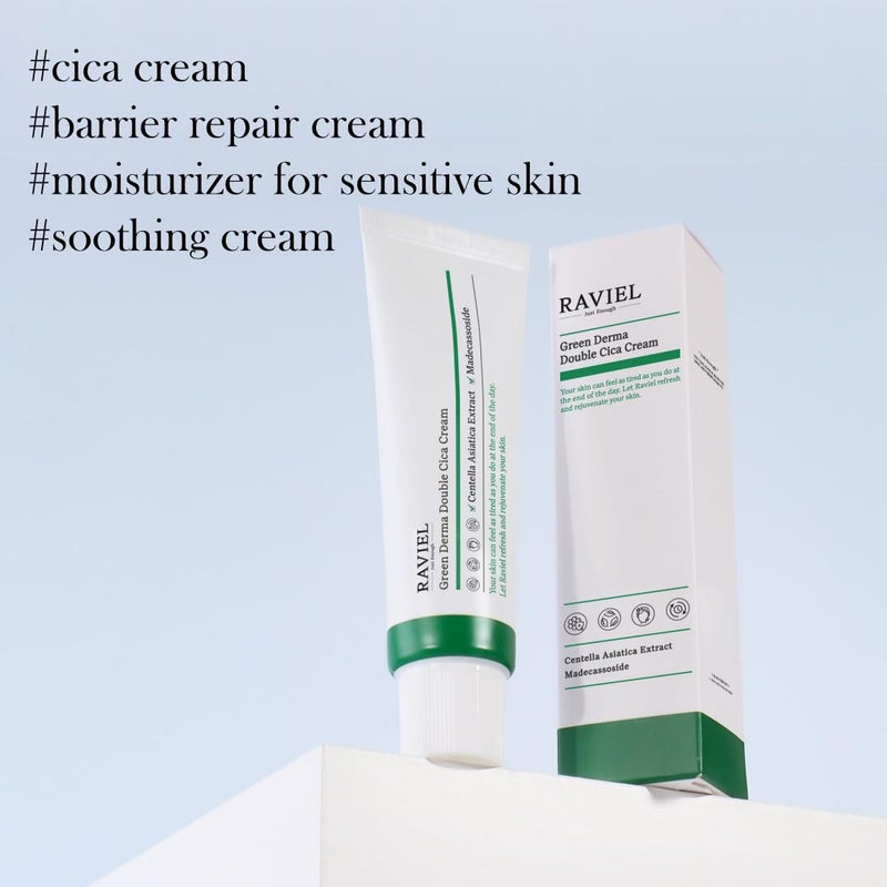 RAVIEL Green Derma Double Cica Cream | Redness relief for face | Calming & Soothing Skin barrier moisturizer for Sensitive Skin | Korean skin care (1.69 fl oz, Pack of 2) - Image 4