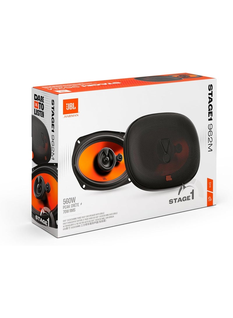 جي بي إل سماعات سيارة JBL Stage1 962M مقاس 6×9 إنش ثلاثية الاتجاه – قدرة 560 واط كحد أقصى، 70 واط RMS، ووفر Plus One™، تويتر قبة متوازنة، صوت قوي ونقي - Image 1