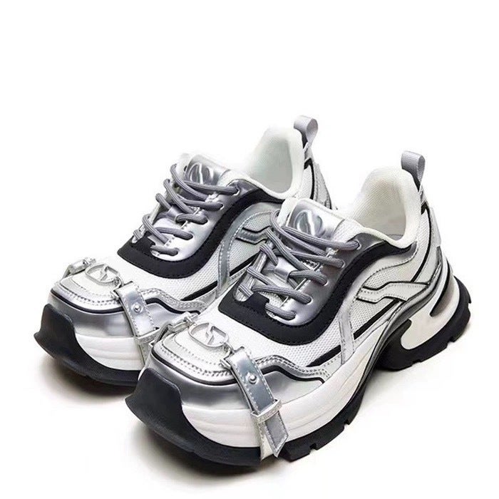 Sale Abc Silver Cross Chain Belt Buckle Dad Shoes For Men And Women, Thick-Soled Height Increase 7Cm Casual Sports Low Heel - Image 1