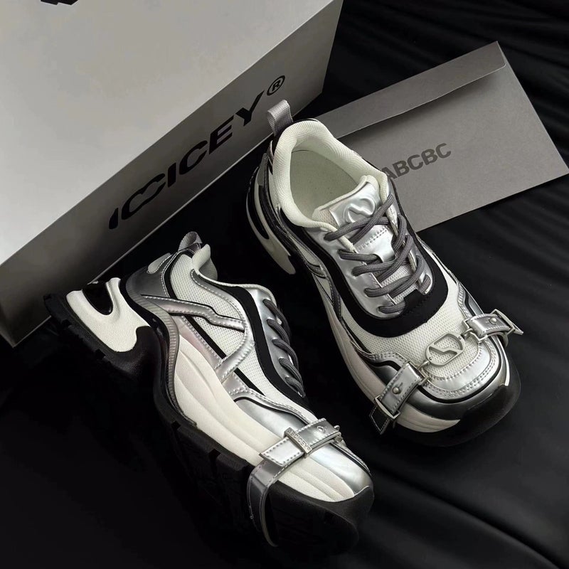 Sale Abc Silver Cross Chain Belt Buckle Dad Shoes For Men And Women, Thick-Soled Height Increase 7Cm Casual Sports Low Heel - Image 2
