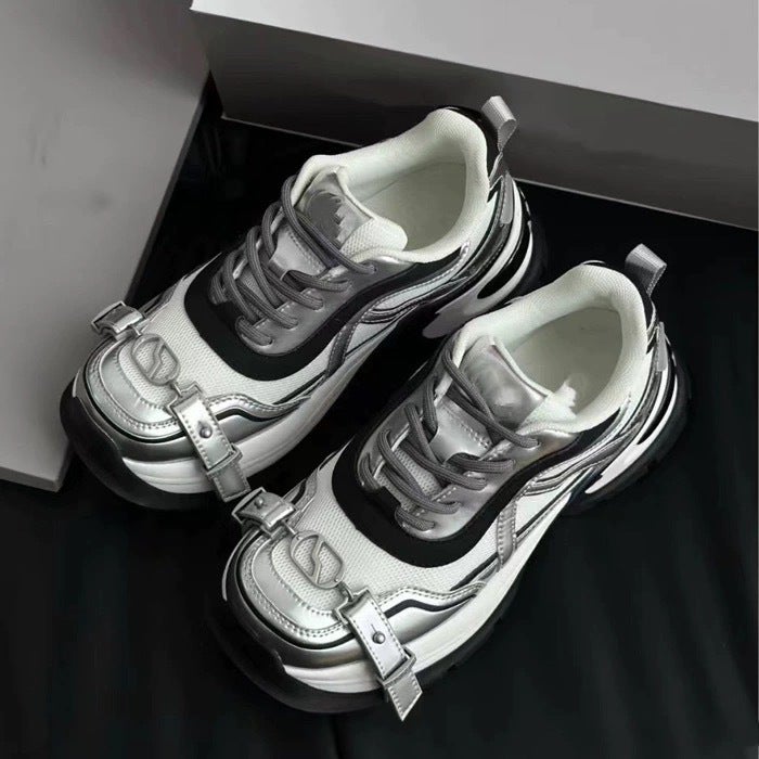 Sale Abc Silver Cross Chain Belt Buckle Dad Shoes For Men And Women, Thick-Soled Height Increase 7Cm Casual Sports Low Heel - Image 3