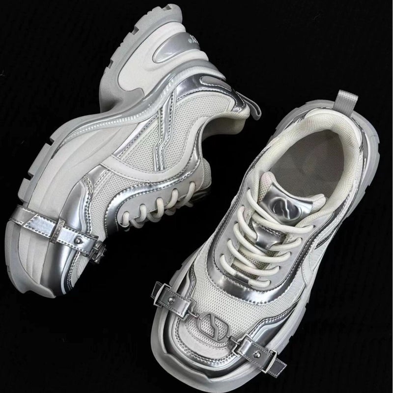 Sale Abc Silver Cross Chain Belt Buckle Dad Shoes For Men And Women, Thick-Soled Height Increase 7Cm Casual Sports Low Heel - Image 4
