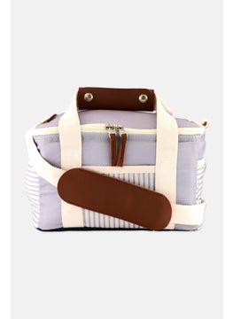 Citron Stripe Print Insulated Lunch Bag 17 H x  12 W x 20 L cm, Lavender Combo  - Image 1