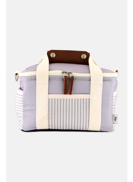 Citron Stripe Print Insulated Lunch Bag 17 H x  12 W x 20 L cm, Lavender Combo  - Image 3
