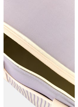 Citron Stripe Print Insulated Lunch Bag 17 H x  12 W x 20 L cm, Lavender Combo  - Image 4