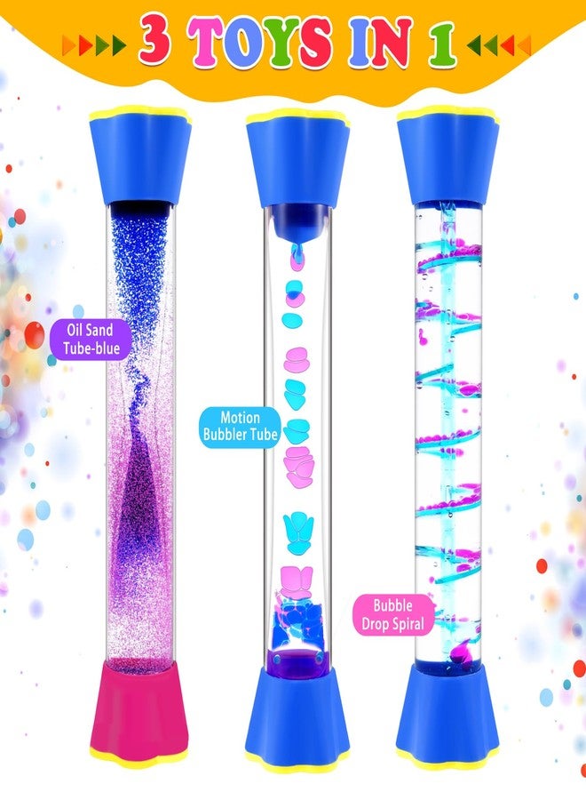 Cucue Sensory Fidget Tubes Set - Calming Toys for Kids - Sensory Tube with Glitter Bottle, Gravity Spinner, Bubble Drop Spiral Hourglass - Promotes Calmness & Independent Play (Motion Bubbler Tube, 3) - Image 3