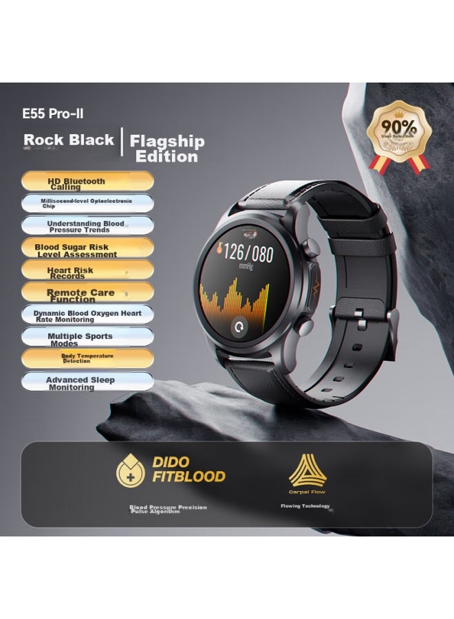 Dido E55proii Risk Assessment Blood Sugar And Blood Pressure Watch For Elderly, Real-time Health Monitoring, Blood Oxygen, Heart Rate, Sleep, Snoring, Ecg Assessment, Smart Call Function, Smart Watch For Men And Women - Image 1