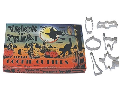 RM International Vintage Inspired Trick or Treat Halloween Cookie Cutters in Gift Box Owl Bat Pumpkin Cat Broom Witch 6Piece Set