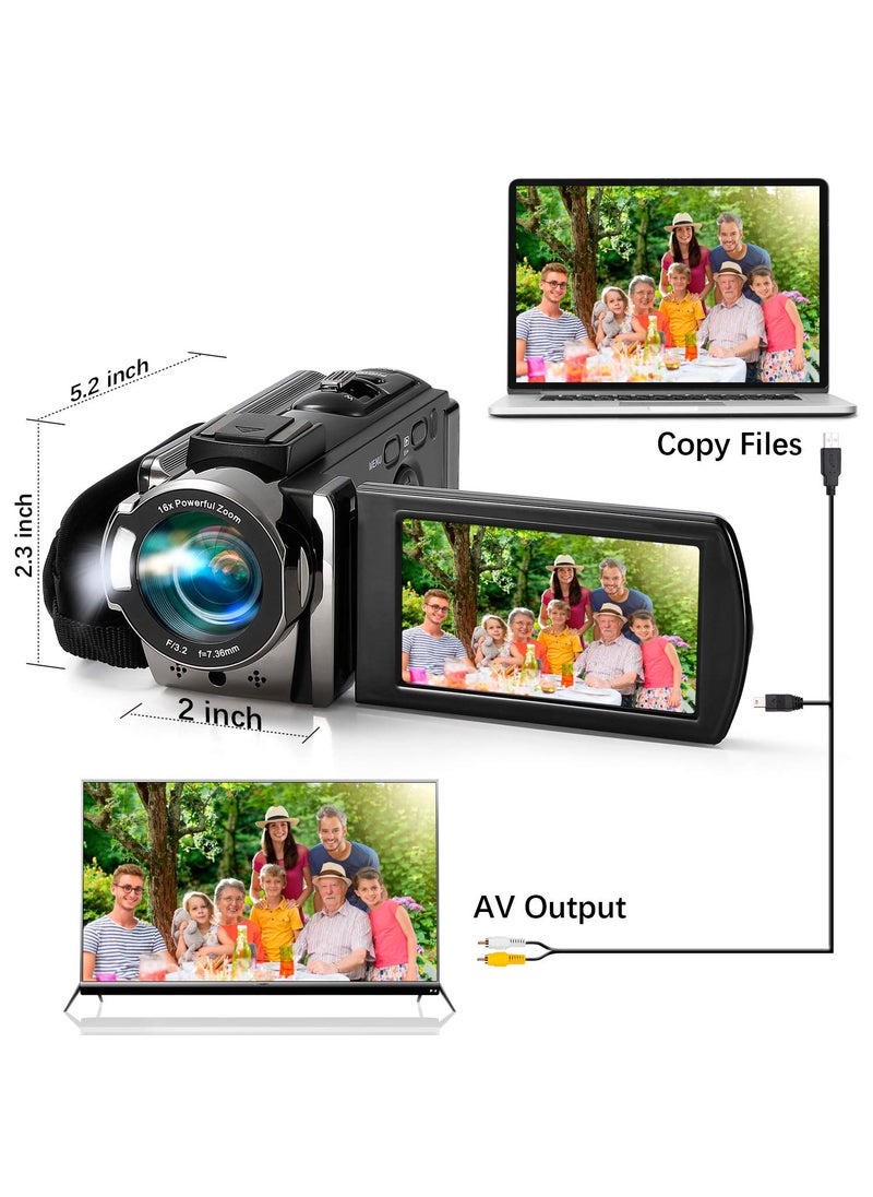 kimire kimire Video Camera Camcorder Digital Camera Recorder Full HD 1080P 15FPS 24MP 3.0 Inch 270 Degree Rotation LCD 16X Digital Zoom Camcorder Camera with 2 Batteries(Black)  - Image 4