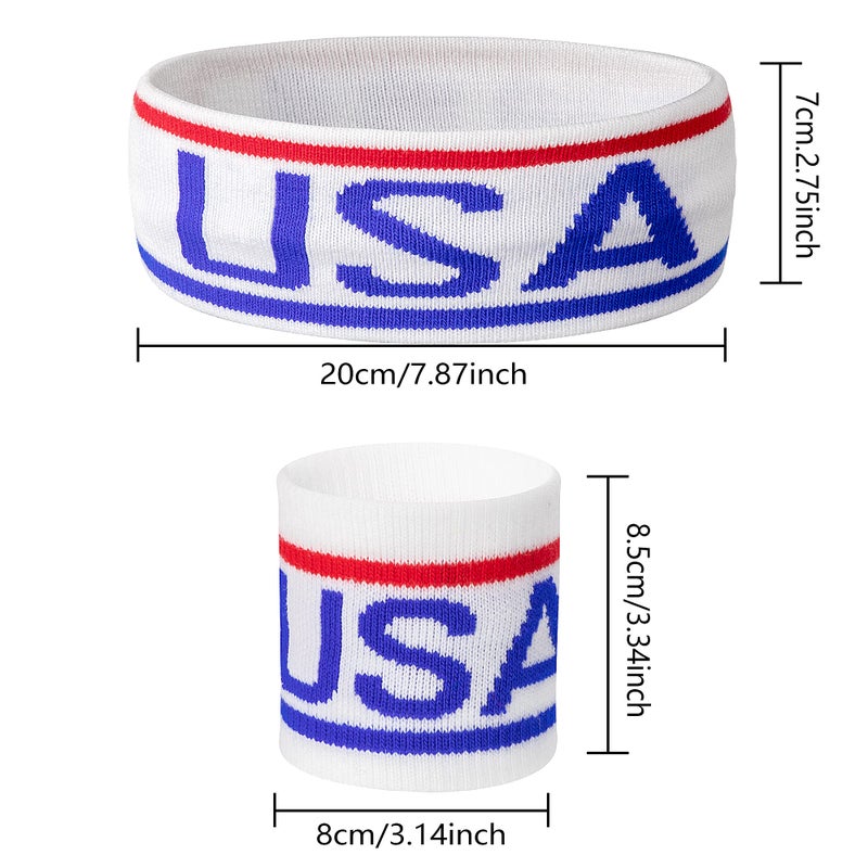 SHANGXING American Flag Sports Headband & Wristband Set - 4 Styles Striped Sweatbands for Basketball, Football, Running, Gym & Exercise - 1 Headband, 2 Wristbands - Image 2