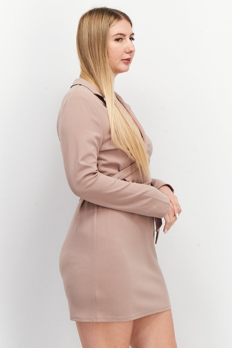 Asos Design Women Solid Wrap Casual Dress, Mauve Pink - Image 3