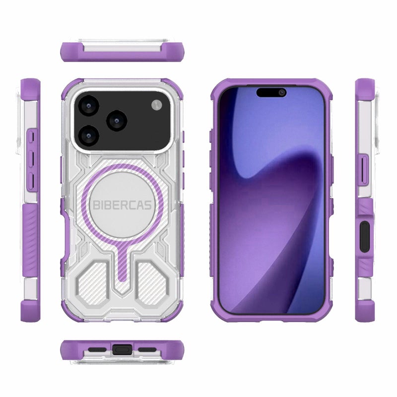 BIBERCAS For Iphone 17 Pro Transparent Color Series Magsafe Air Bag Shockproof Phone Case(Purple) - Image 2