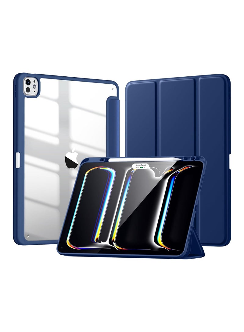حافظة هايبرد رفيعة لجهاز ايباد برو 13 بوصة (M4) 2024، [حامل قلم مدمج] غطاء مضاد للصدمات مع غلاف خلفي شفاف، ازرق داكن