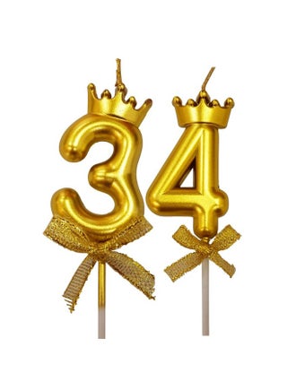 FI - FLICK IN 2 Pc 34 Number Candle for Birthday Cake Metallic Gold Number Candle with Crown on Top for Anniversary Cake Topper 34th Birthday Cake Decoration 0-9 Number Candles (Pack of 2, Gold) - pzsku/Z69F8CABF4C4AF7F1A9A8Z/45/1743075695/dc97a961-bd79-4758-a358-e8f746efa34c