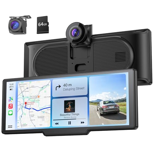 Krunia 9.26" Carplay Screen with 4K Dash Cam & HD Backup Camera, Wireless Portable Car Play Screen for Apple CarPlay & Android Auto, OTA, Bluetooth 5.0, Mirror Link, Voice Control, GPS Navigation, FM - Image 1