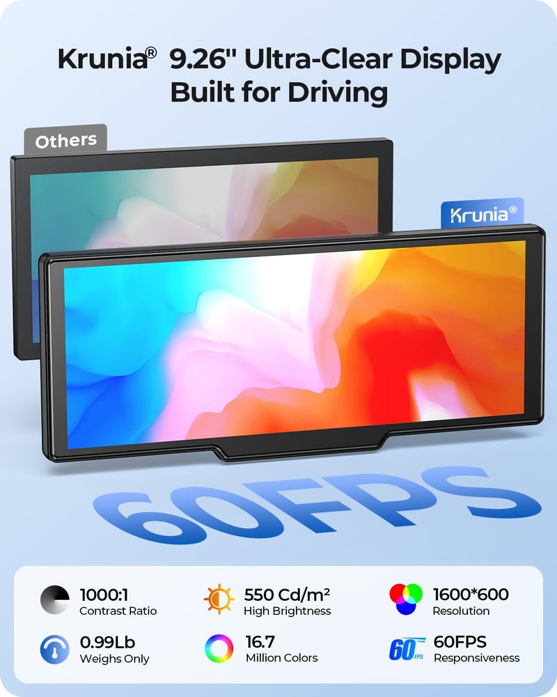 Krunia 9.26" Carplay Screen with 4K Dash Cam & HD Backup Camera, Wireless Portable Car Play Screen for Apple CarPlay & Android Auto, OTA, Bluetooth 5.0, Mirror Link, Voice Control, GPS Navigation, FM - Image 5