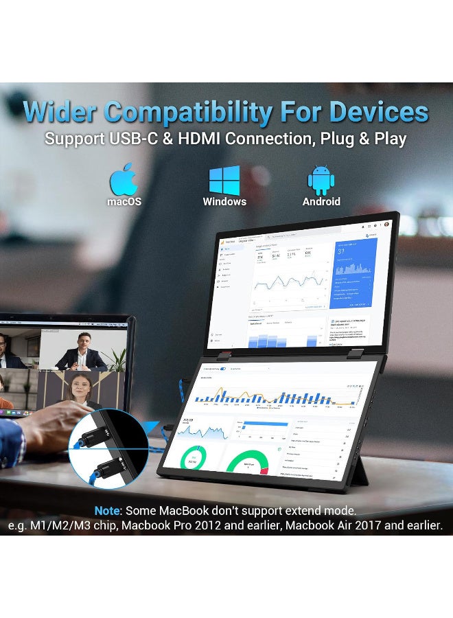 15.6 Inch Dual Screen Portable Monitor – Foldable Laptop Screen Extender with IPS FHD Display, 100% sRGB, 300nits, Matte Panel, Compatible with macOS/Windows/Android – Portable Monitor for Laptop - Image 2