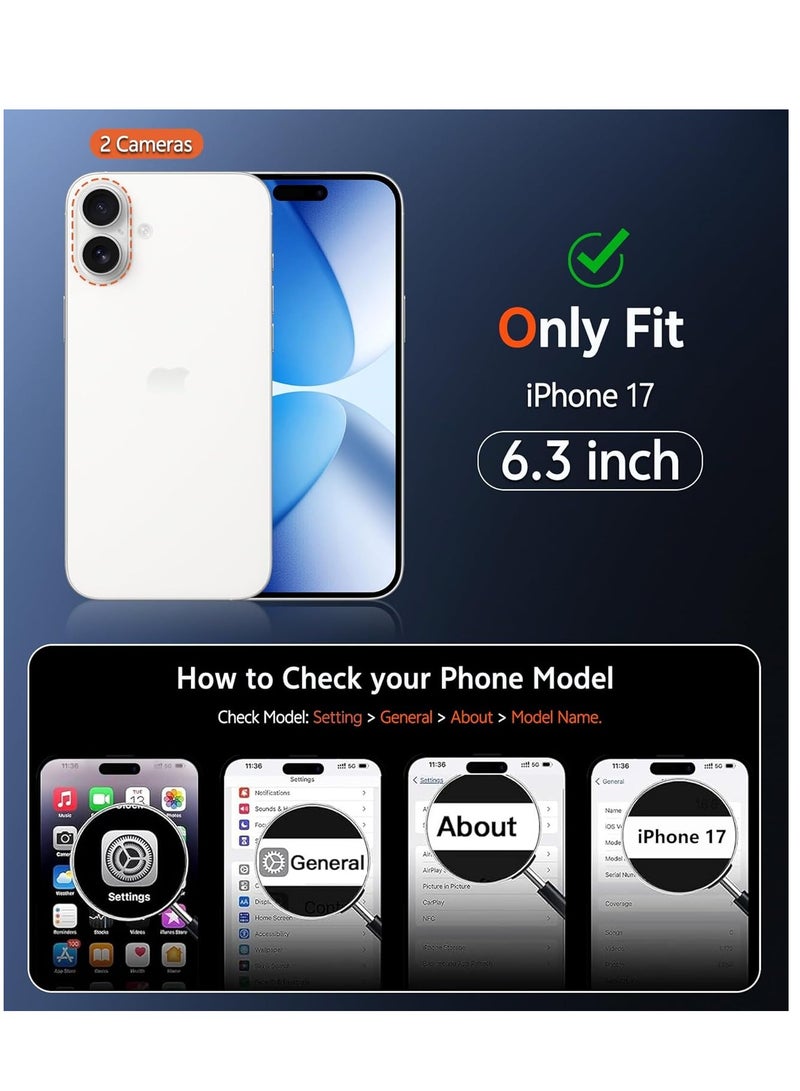 YJS iPhone 17 Clear Case Compatible With Magsafe Anti-Yellowing Shockproof Cover For iPhone 17 with 1-Pack Tempered Glass Ultra Clear Full HD 9D Glass For iPhone 17 6.3-inch - Image 2