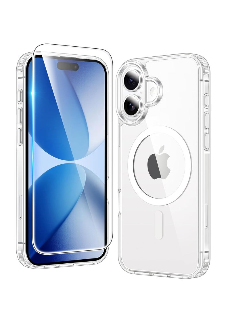 YJS iPhone 17 Clear Case Compatible With Magsafe Anti-Yellowing Shockproof Cover For iPhone 17 with 1-Pack Tempered Glass Ultra Clear Full HD 9D Glass For iPhone 17 6.3-inch - Image 1