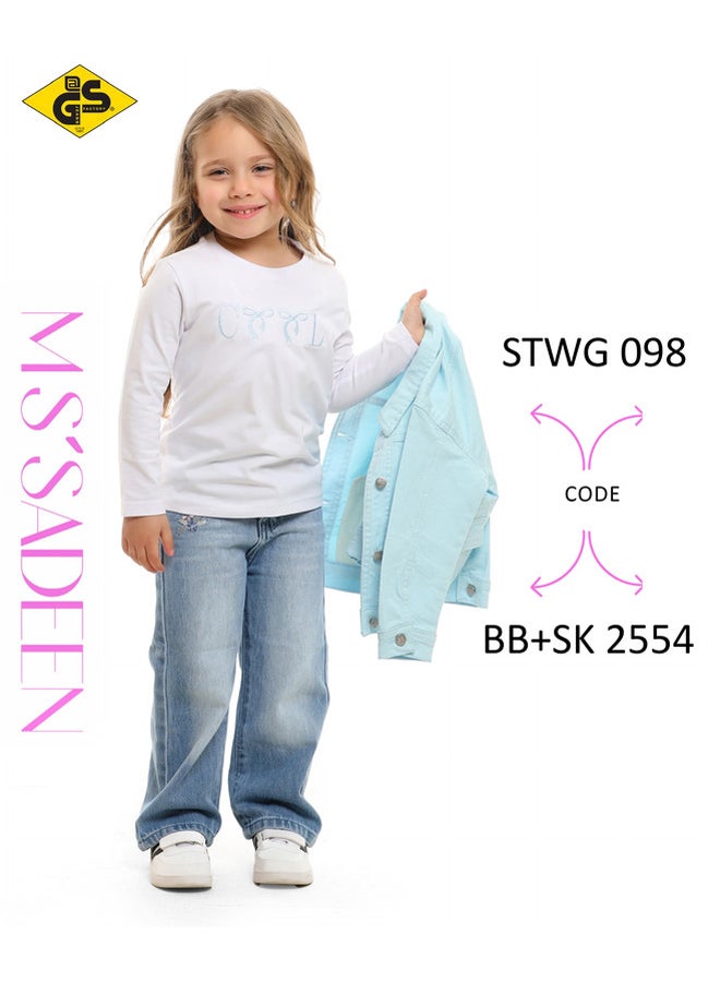 قميص جاباردين خريفي للبنات مع تيشيرت قطني بأكمام طويلة