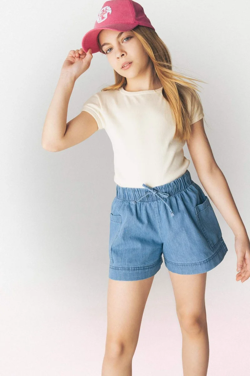 ديفاكتو Girl Slim Fit Crew Neck Basic Corduroy T-shirt