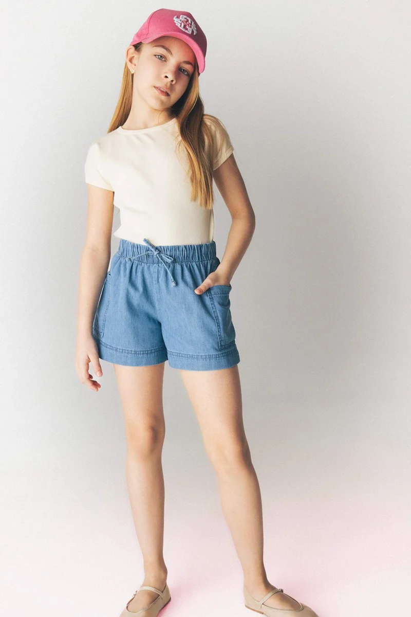 ديفاكتو Girl Slim Fit Crew Neck Basic Corduroy T-shirt