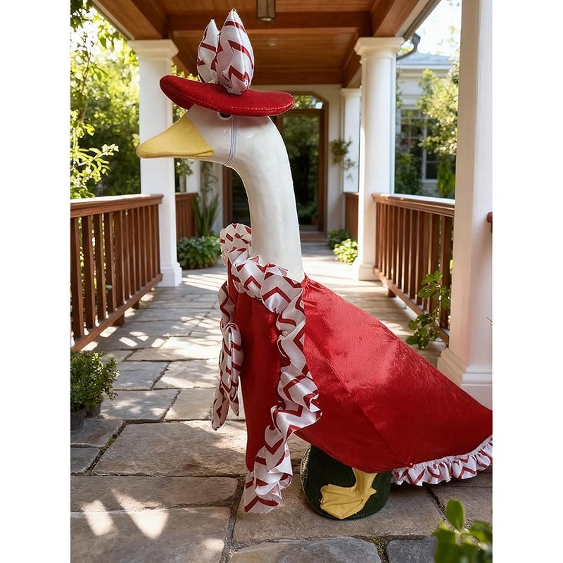 SUVEUS Porch Goose Outfits Valentines with Hat for 23'' Statue, Goose Cloths for Garden Patio Lawn Statue Decor - Image 3