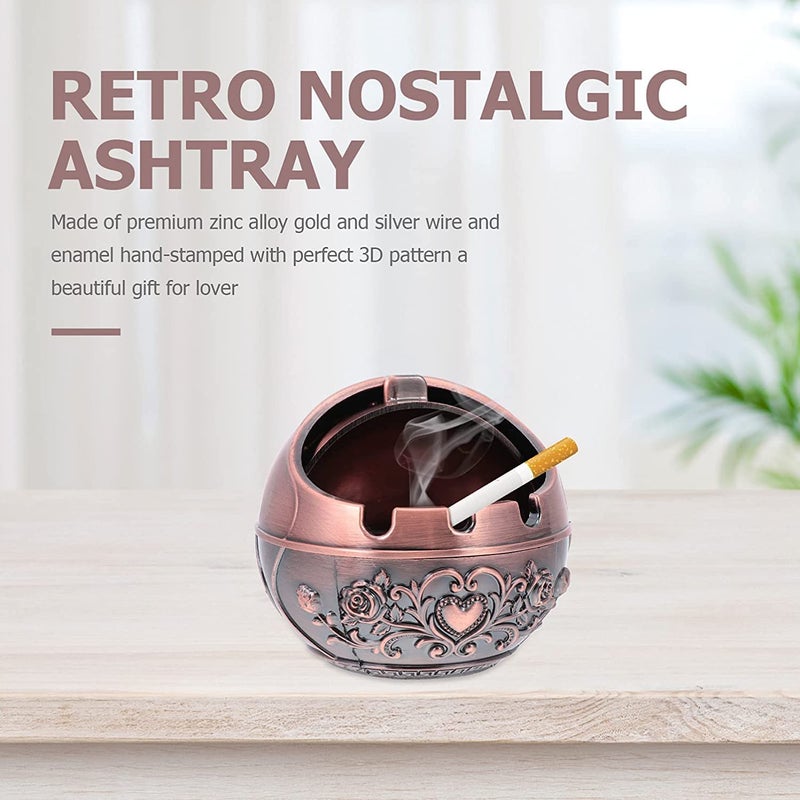 Mokshith Vintage Windproof Ashtray with Lid for Cigarettes Metal Portable Ashtray Cigar Ashtray Odor Eliminator for Outdoors Indoors Nice Gift for Men Women - Image 4