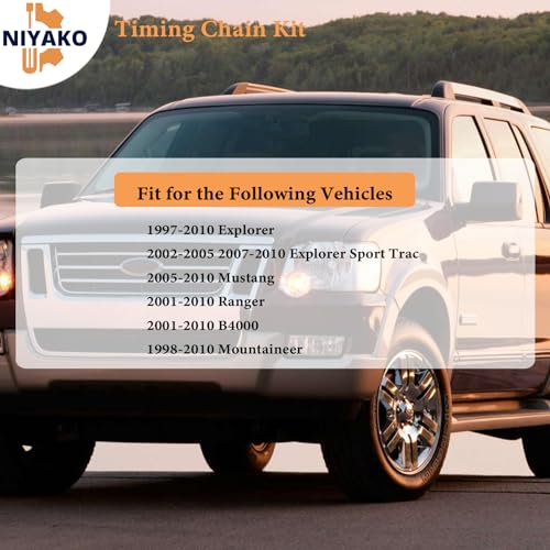 Niyako Timing Chain Kit Replacement# KT4038S TS20395 9-0389SX 2L2Z6K297AA TK428 Fit 1997-2010 Explorer Mustang Ranger Mazda B4000 Mercury 4.0L - Image 2