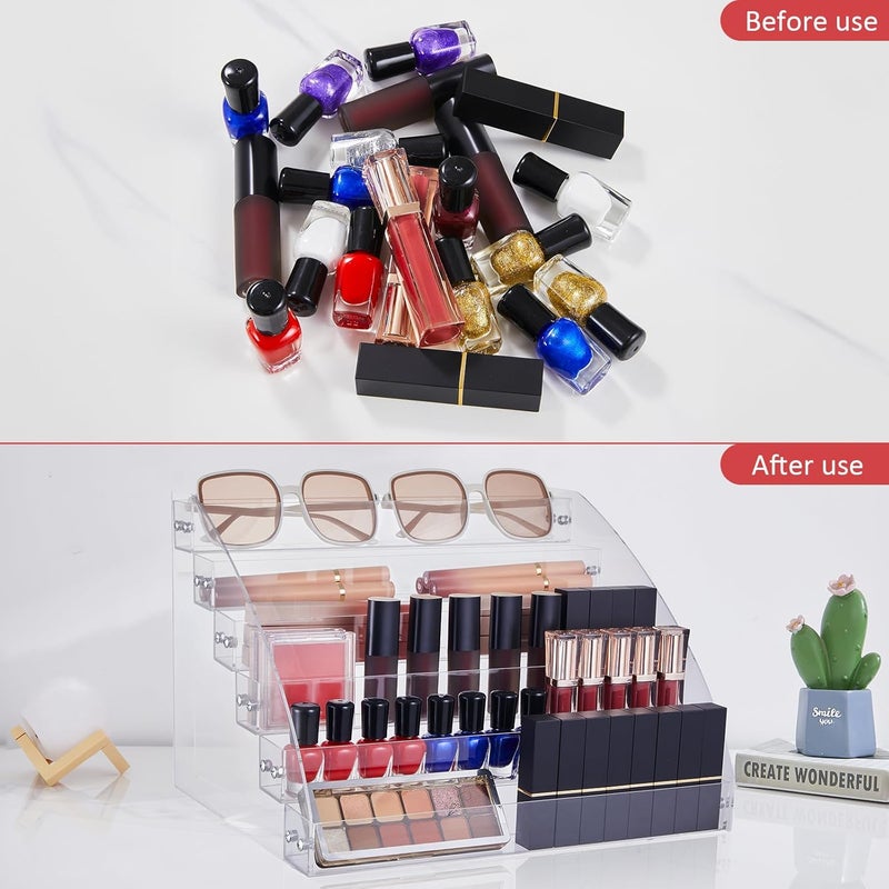 KINGROW Nail Polish Organizer Holder Rack 6 Layers Acrylic Display Rack Eyeglasses Shelf Essential Oils Ink Storage Holds Up to 96 (Fit 1-2oz Bottles) - Image 3