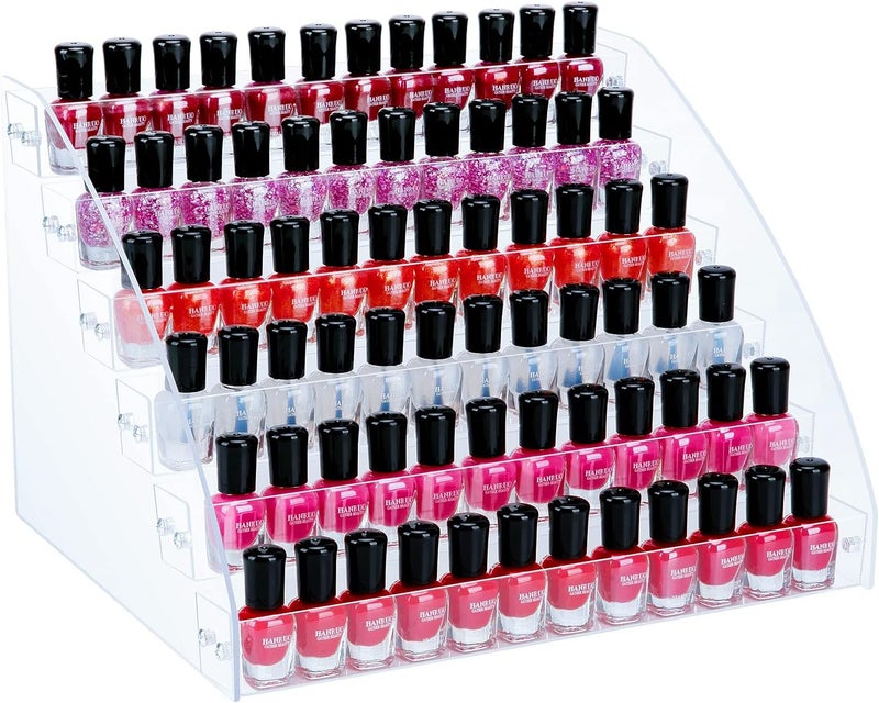 KINGROW Nail Polish Organizer Holder Rack 6 Layers Acrylic Display Rack Eyeglasses Shelf Essential Oils Ink Storage Holds Up to 96 (Fit 1-2oz Bottles) - Image 1