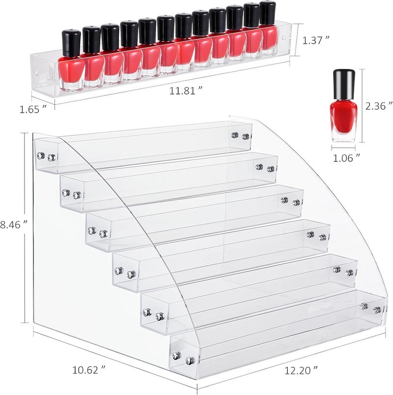 KINGROW Nail Polish Organizer Holder Rack 6 Layers Acrylic Display Rack Eyeglasses Shelf Essential Oils Ink Storage Holds Up to 96 (Fit 1-2oz Bottles) - Image 2
