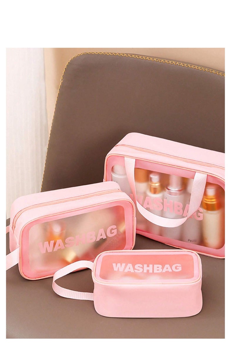 مجموعة 3 حقائب مستحضرات تجميل مقاومة للماء – منظم سفر كبير السعة من PVC لحمل أدوات التجميل والعناية أثناء الرحلات  متعدد الألوان - Image 1