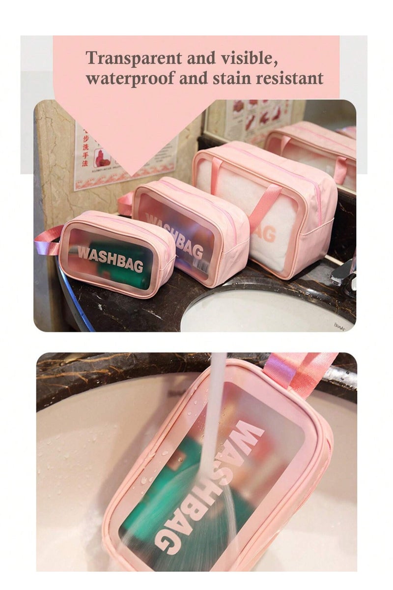 مجموعة 3 حقائب مستحضرات تجميل مقاومة للماء – منظم سفر كبير السعة من PVC لحمل أدوات التجميل والعناية أثناء الرحلات  متعدد الألوان - Image 4
