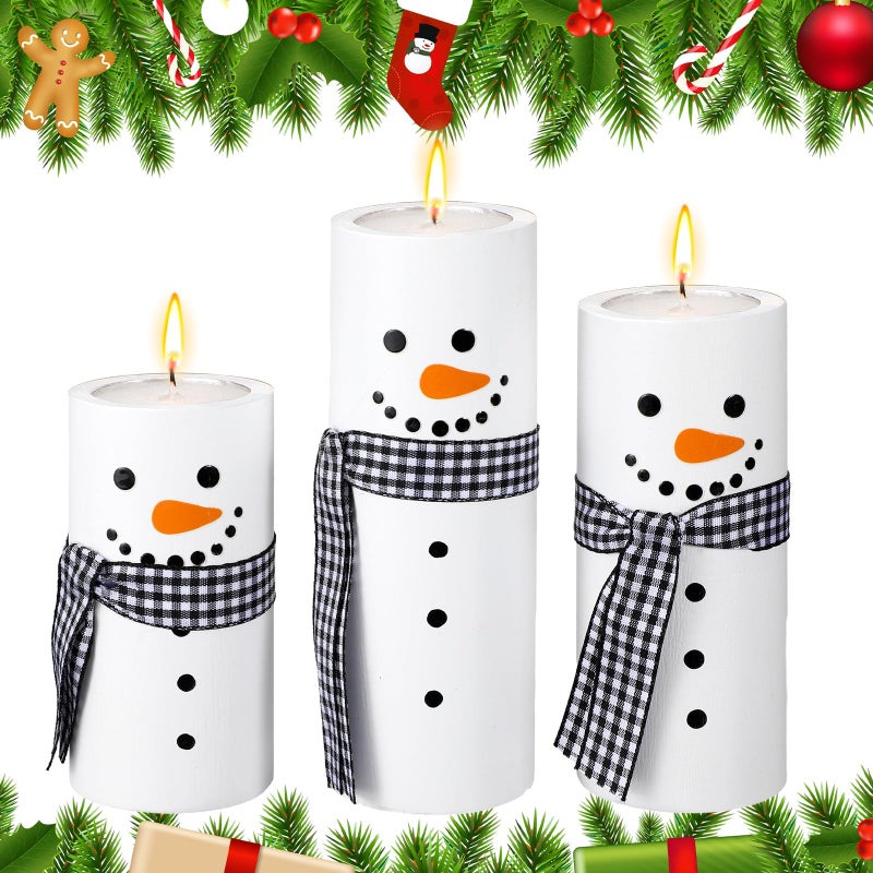 MTLEE 3 Pcs Snowman Wood Candle Holder Winter Tea Lights Candles Snowman Centerpiece Table Decorations Christmas Holder for Home Farmhouse Xmas Winter Holiday
