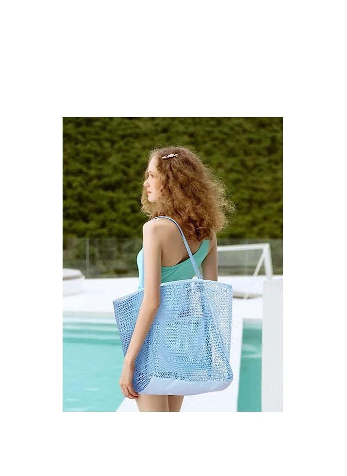 KASTWAVE Mesh Beach Bag for Women, Large Tote Bag Lightweight Foldable Beach Tote with Zipper Pocket for Women Vacation Beach Pool Trip  - Image 4