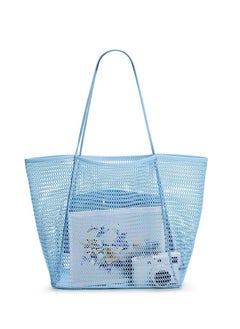 KASTWAVE Mesh Beach Bag for Women, Large Tote Bag Lightweight Foldable Beach Tote with Zipper Pocket for Women Vacation Beach Pool Trip  - Image 1