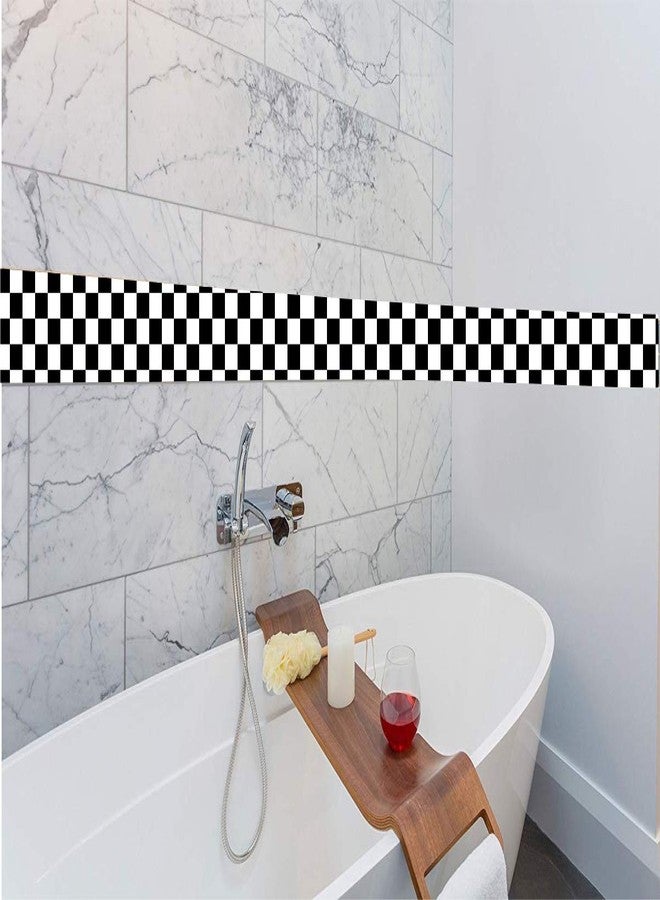 creatick studio ملصقات جدارية من الفينيل ذاتية اللصق من كرياتيك ستوديو، مقاومة للزيوت والماء، بتصميم كتل تجريدية (أسود وأبيض، 43 بوصة × 4 بوصة) - Image 3