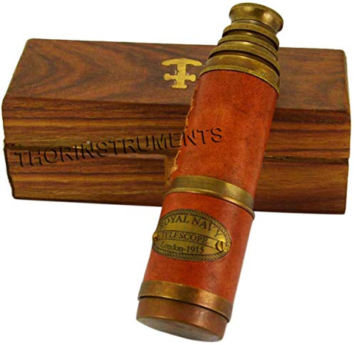 THOR INSTRUMENTS Beautiful Pink Leather Encased Brass Telescope with Wood Box Handmade Rustic Vintage Home Decor Gifts - Image 2
