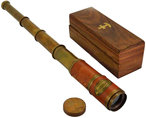 THOR INSTRUMENTS Beautiful Pink Leather Encased Brass Telescope with Wood Box Handmade Rustic Vintage Home Decor Gifts - Image 1