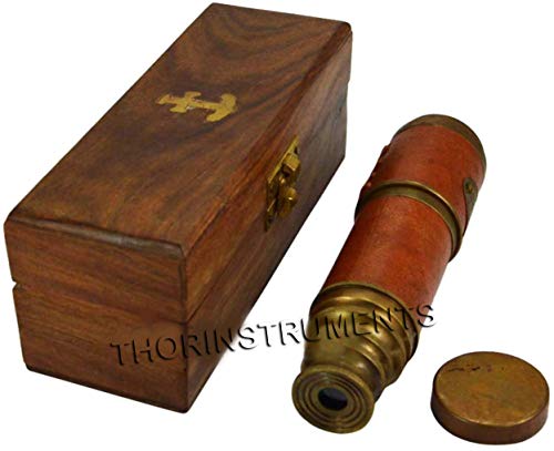 THOR INSTRUMENTS Beautiful Pink Leather Encased Brass Telescope with Wood Box Handmade Rustic Vintage Home Decor Gifts - Image 3