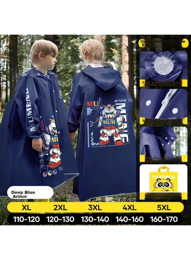Moremerry Children's Raincoat For Boys And Girls, Full Body Waterproof Raincoat For Primary And Secondary School Students, Deep Blue Mecha Design, Size 5XL - Image 1