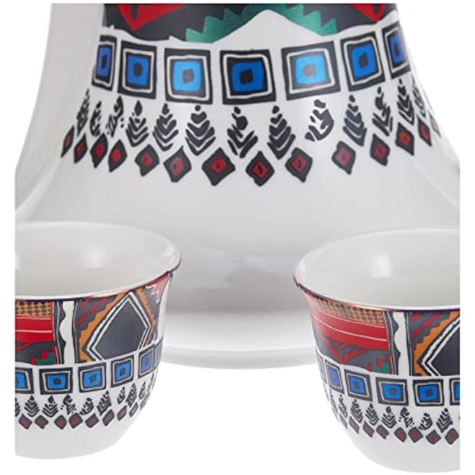 rayihni Istekana CahwaPorcelain Arabic Coffee Set With Dallah And Dates Bowl Lid 16 PiecesDecorated Colored Drawing Assorted - Image 5