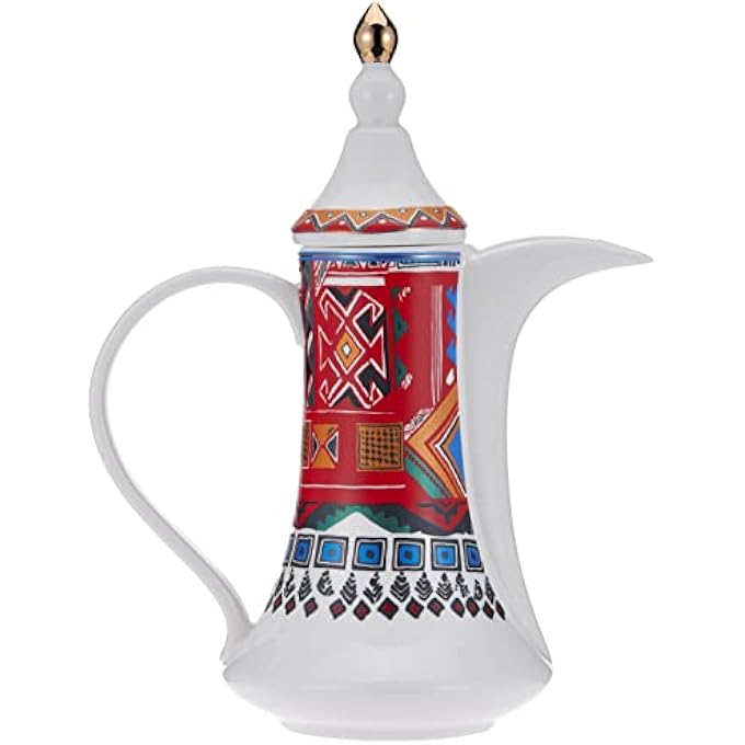 rayihni Istekana CahwaPorcelain Arabic Coffee Set With Dallah And Dates Bowl Lid 16 PiecesDecorated Colored Drawing Assorted - Image 2