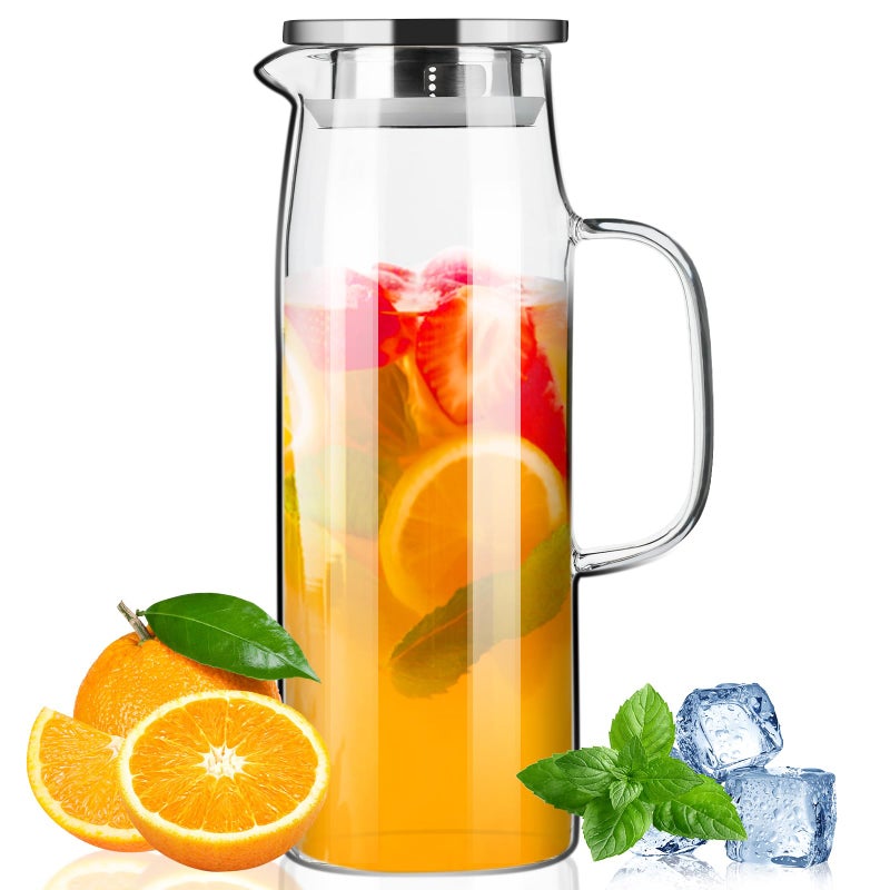 PARACITY Glass Pitcher with Lid and Spout 50oz 15L HotCold Water Pitcher Iced Tea Pitcher for the Shelf of Fridge Easy to Clean High Borosilicate Glass Pitcher for Lemonde Juice and Milk